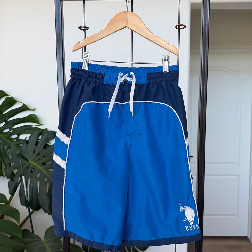 U.S. Polo Assn Boys Blue Colorblock Swim Trunks Large 14/16
